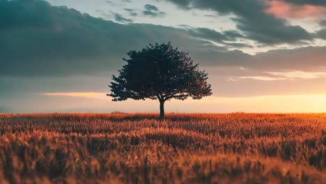 un árbol solitario en el medio de un campo al atardecer