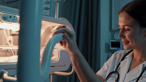 baby in incubator and healthcare professional