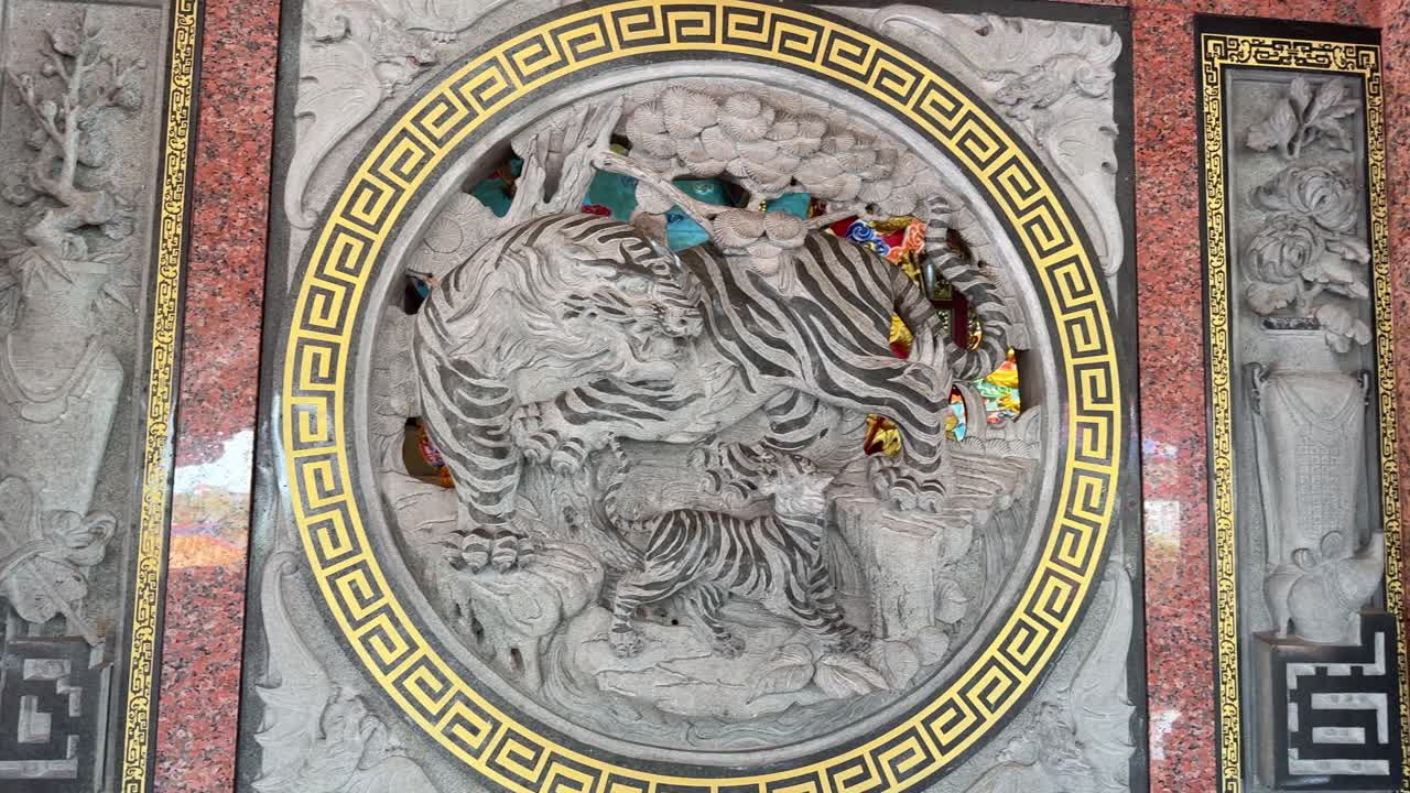 Tiger carving symbol Buddhist Wan Loong Temple Port Dickson Malaysia