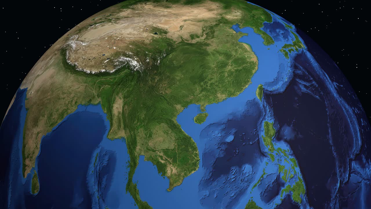 Animazione digitale che zooma dallo spazio alla Terra, individuando Thai Nguyen, Vietnam con le coordinate