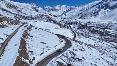 snowy mountain road in the himalayas
