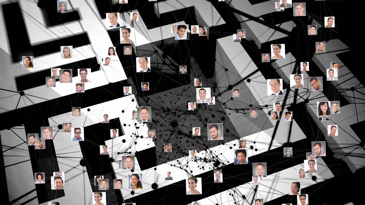 animación de la red de conexiones con fotos y procesamiento de datos sobre laberinto