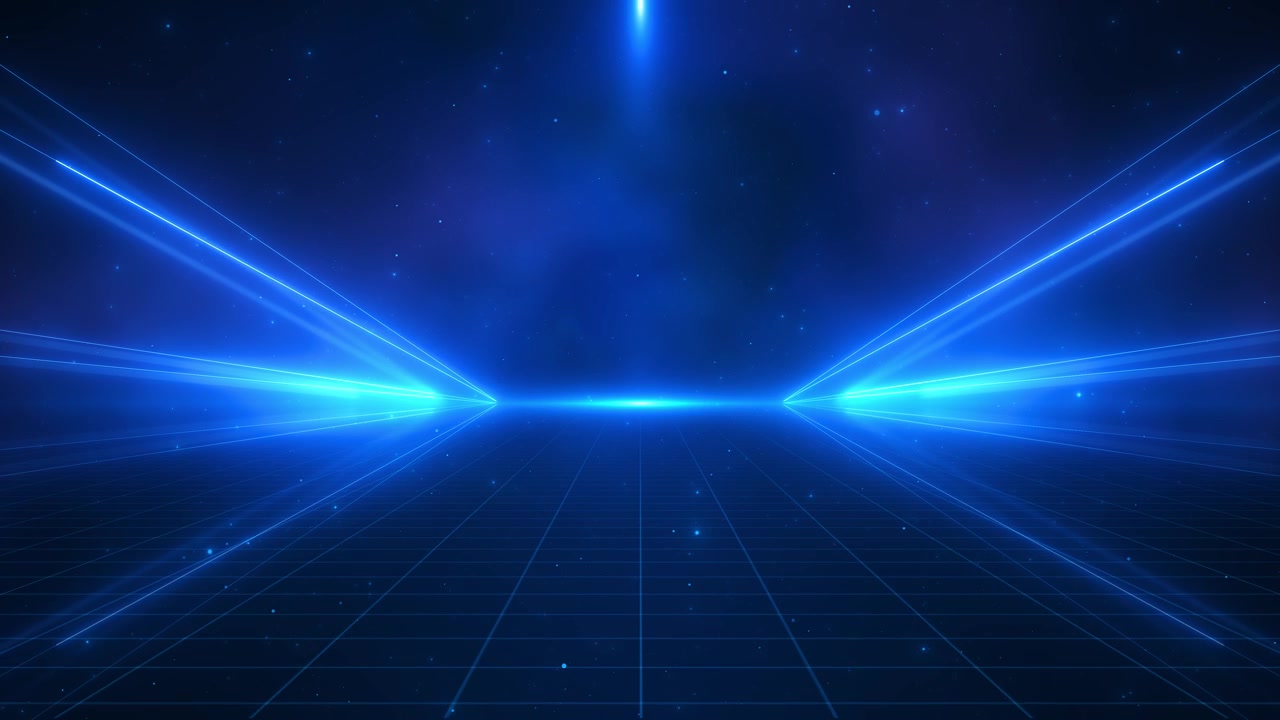 Bright blue laser beams digital grid a central spotlight creating a futuristic virtual stage copy