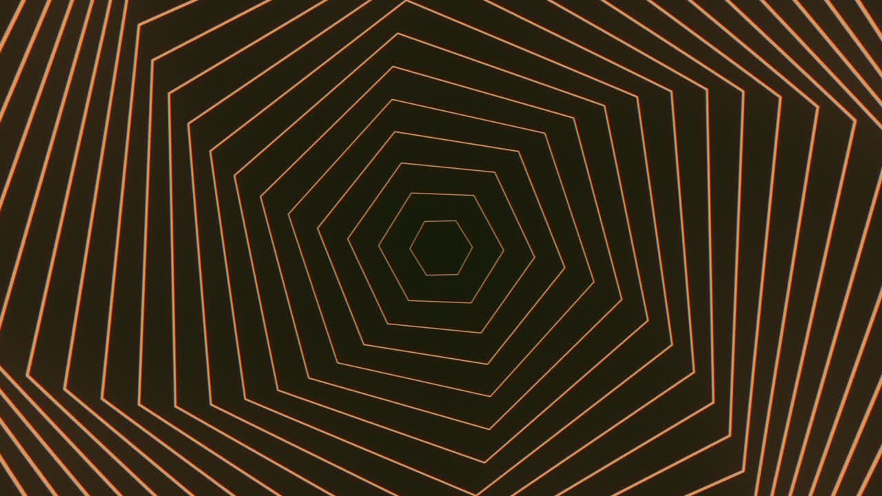 Motion neon orange spiral hexagons on dark space