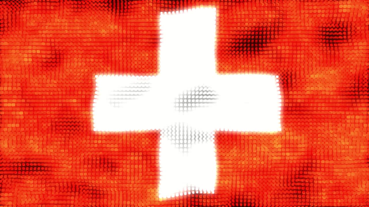 60FPS digital background of Switzerland flag colored in red, white waving, UHD CG 4k 3d seamless looping animation