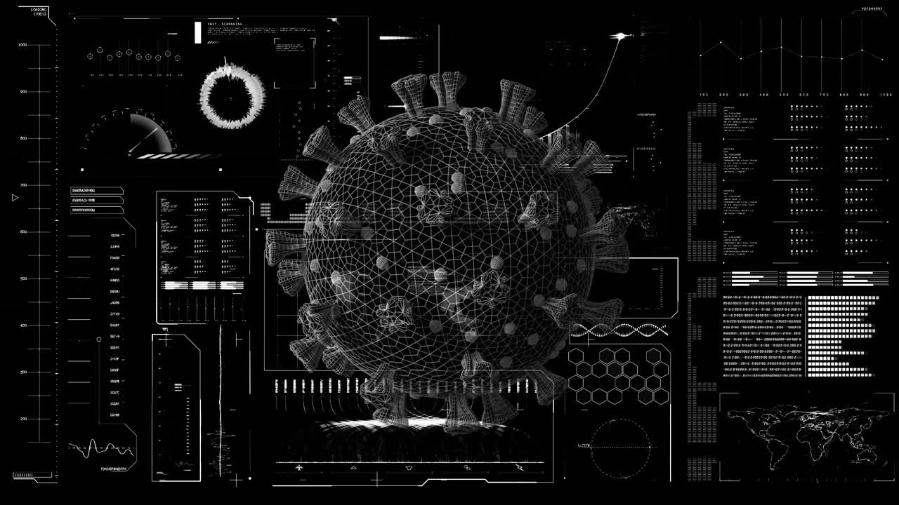 Animation of fingerprint and data processing over black background