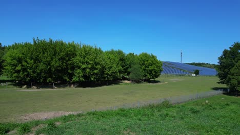 photovoltaic panels installed on a former landfill, transforming a waste site into a source of renewable energy, a sustainable solution for the future. best aerial view flight ascending drone