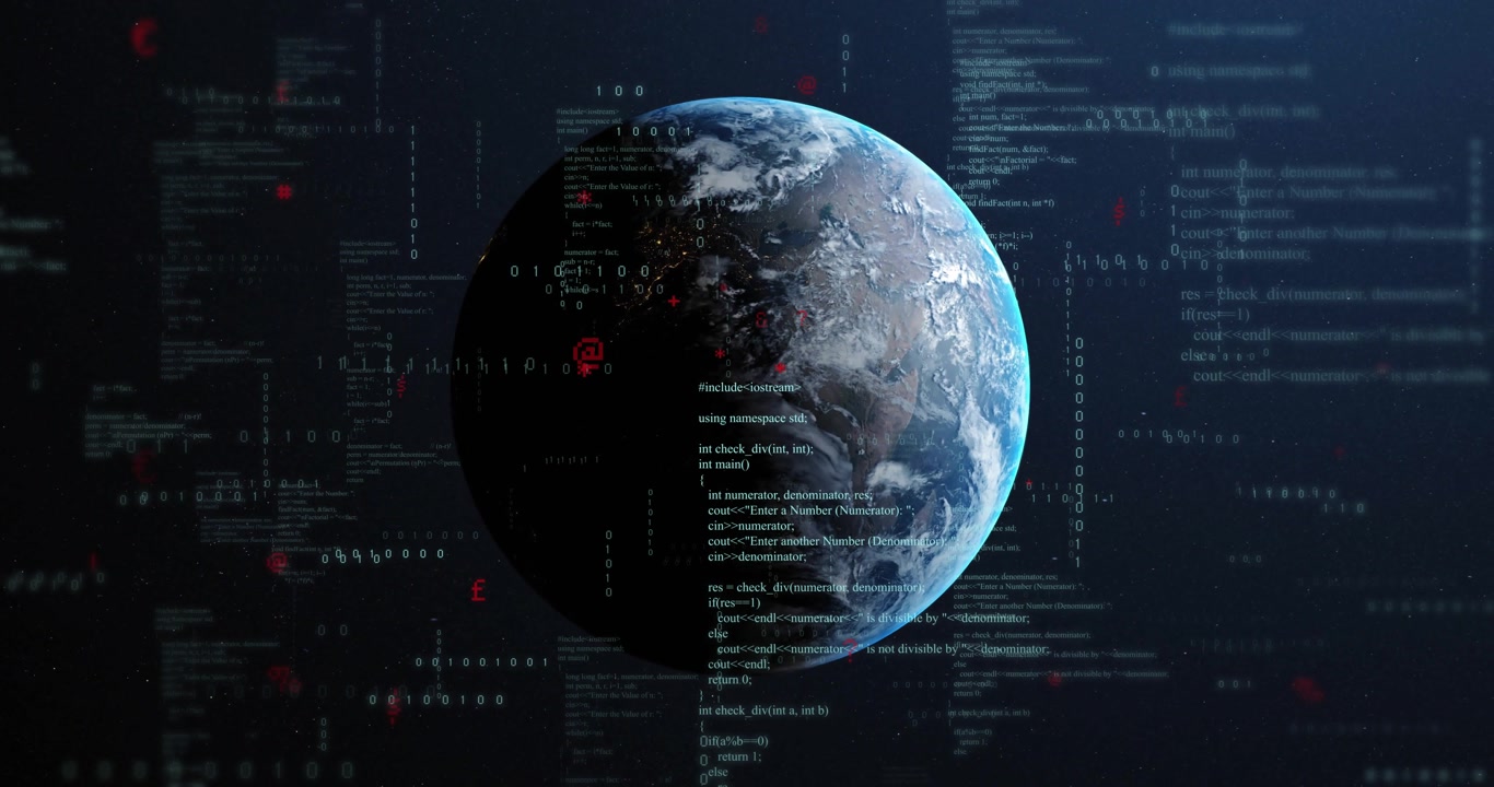 Digital Earth rotating as binary streams fading in illustrating data network enveloping planet