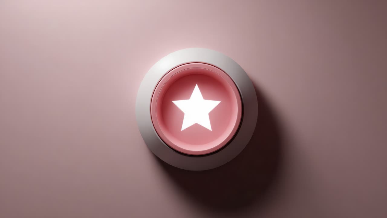 A vibrant illuminated star button on a softly colored background, showcasing a contrasting pink and white color scheme that captures attention and evokes excitement