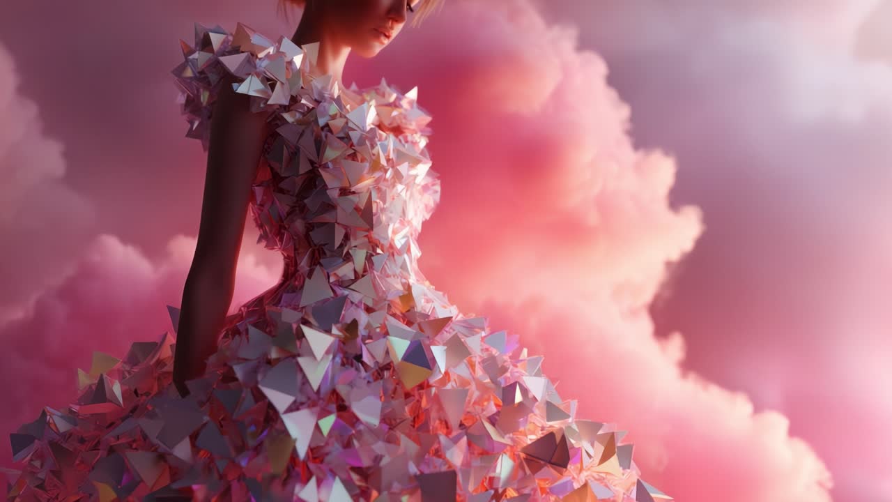 Elegant Woman in Iridescent Geometric Gown