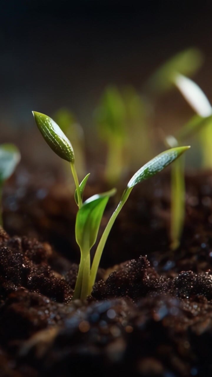Close-Up Time-Lapse of a Green Plant Seedling Emerging from Soil