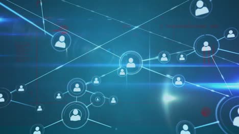 digital animation of network of profile icons over spot of light against blue background