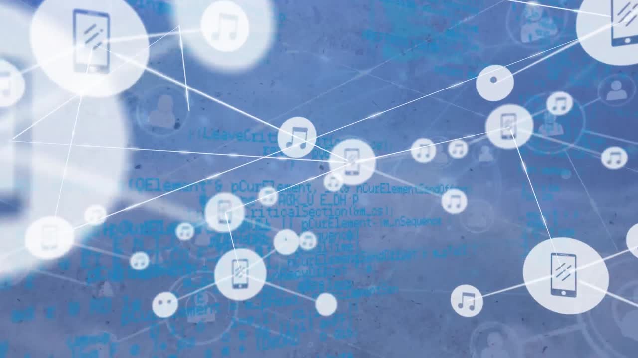 파란색 배경에 아이콘으로 연결 네트워크의 애니메이션