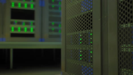 a close-up shot of a server rack in a data center