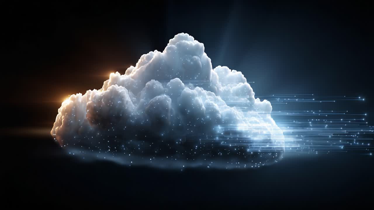 Dynamic Cloud Transformation: A Stunning Visual Journey Through the Evolution of a Cloud with Vibrant Energy and Sparkling Particles, Capturing the Essence of Digital Atmosphere
