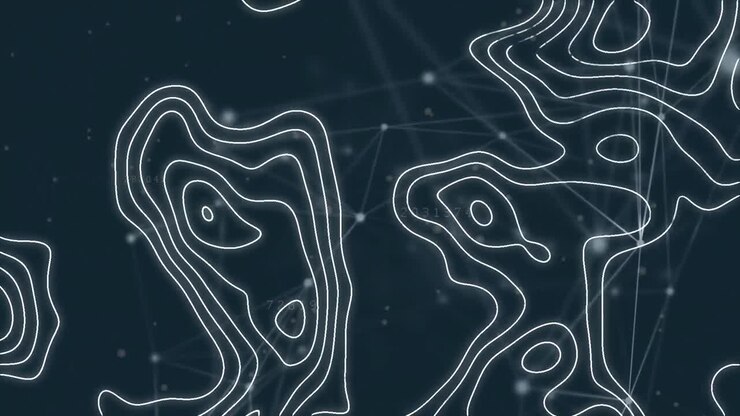 Animation of white map lines moving over networks of connections with glowing spots
