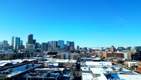 denver's skyline drone push and rise over rino art district