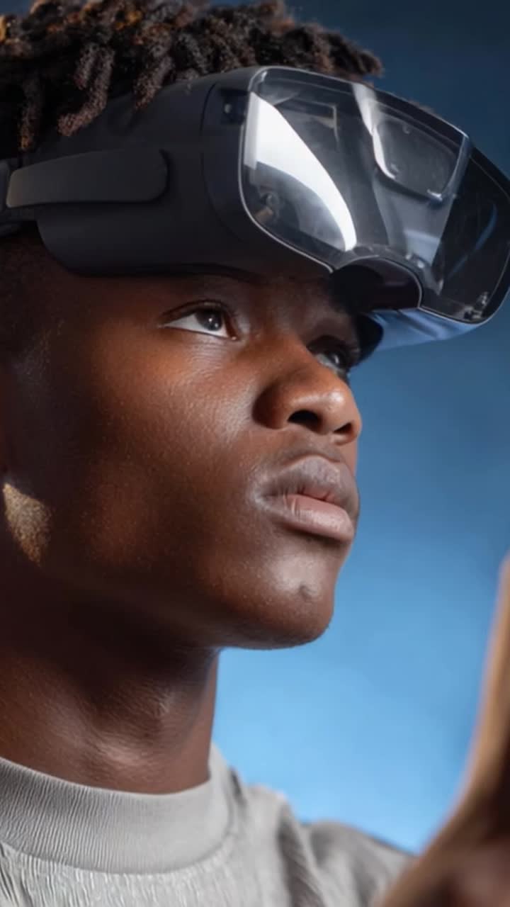 A Young Individual Engages with Innovative Technology, Experiencing the Cutting-Edge Features of Virtual Reality Headset Through Immersive Interaction and Expression