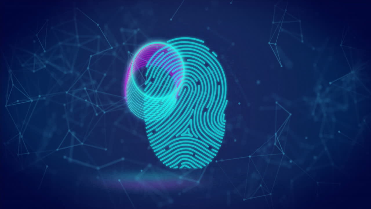 Animation of glowing neon circles intersecting with abstract network lines and dots