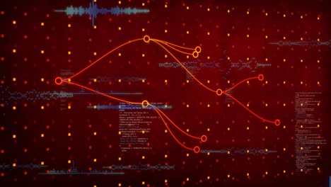 procesamiento de datos y conexiones de red animación sobre fondo digital rojo