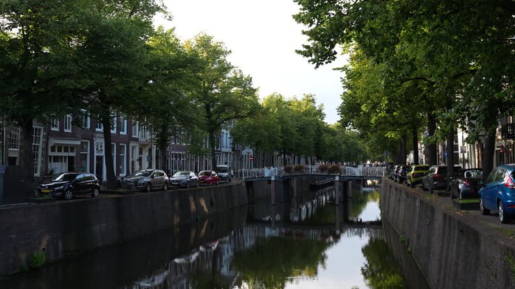 Vista tranquilla a Uiterste Brug, Gouda, Paesi Bassi - panoramica