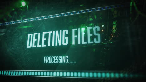 animation of deleting files, processing text on interface over computer server