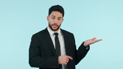 hombre de negocios, señalamiento y producto publicitario