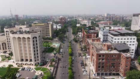 aerial view above mall road, lahore, pakistan - cars driving through city