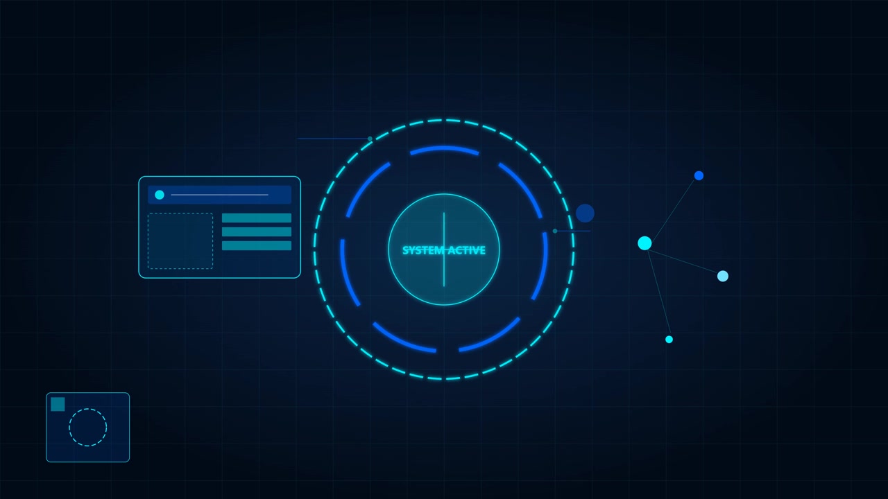 Interface HUD Digital com Notificação de Sistema Ativo.