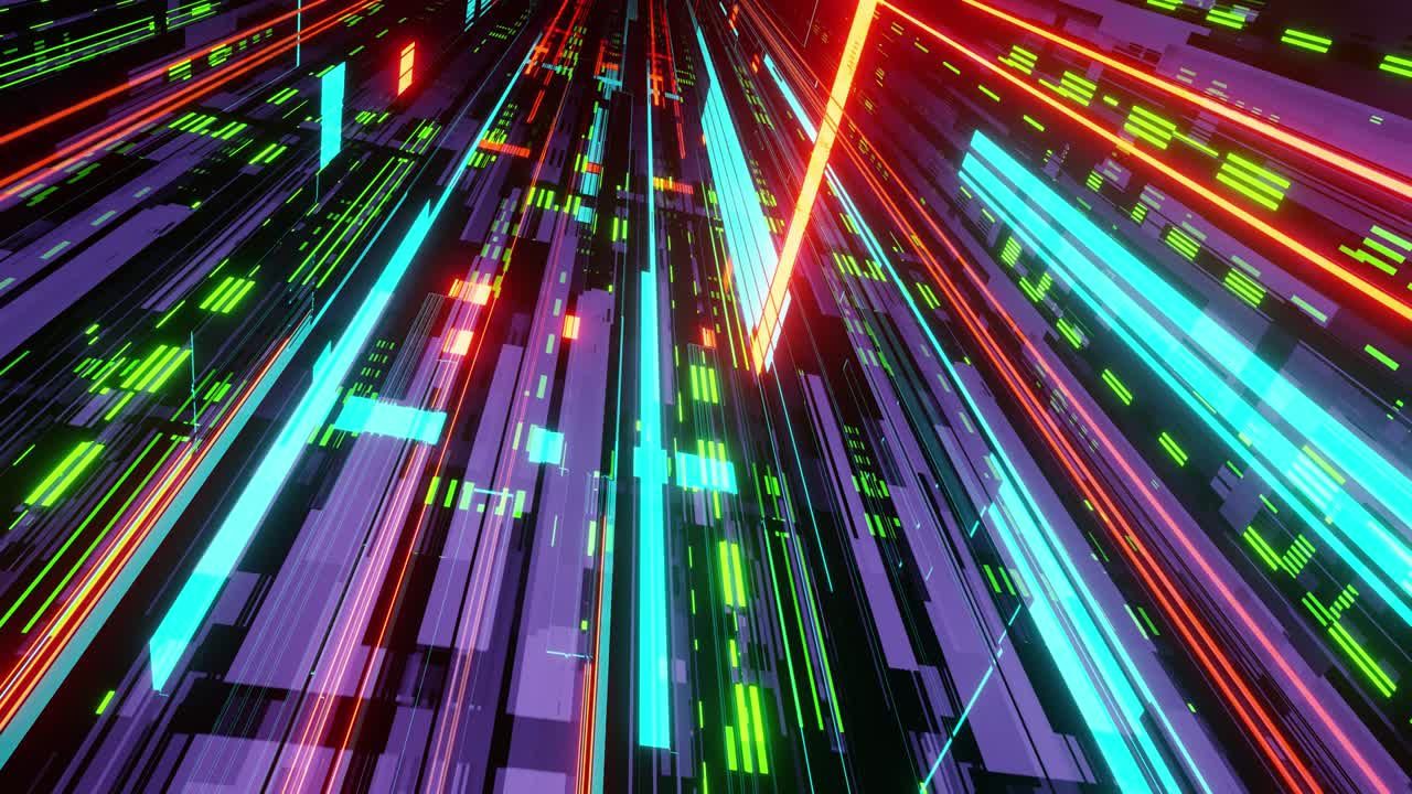 밝은 네온 선과 함께 날아가는 고속 네온 터널, 루프 애니메이션