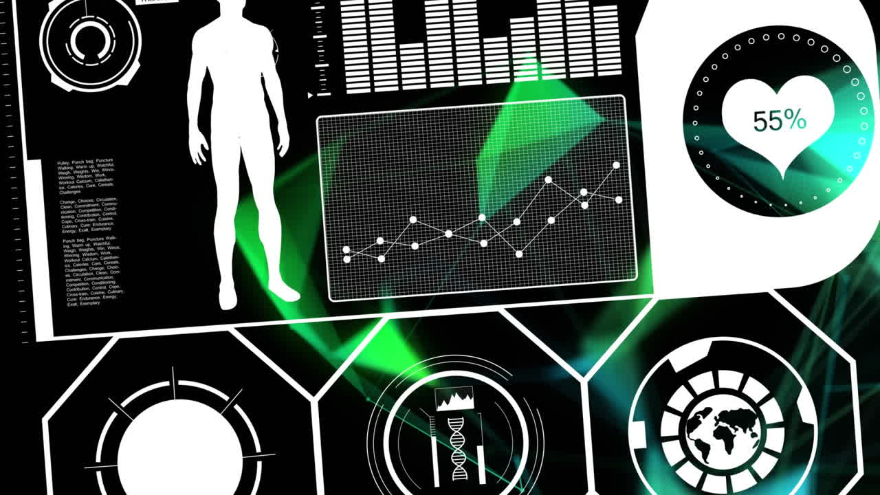 데이터 처리와 파란 빛을 통해 디지털 인터페이스의 애니메이션