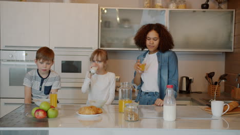 family breakfast in kitchen