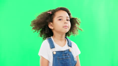 Hair,-happy-and-face-of-child-on-green-screen