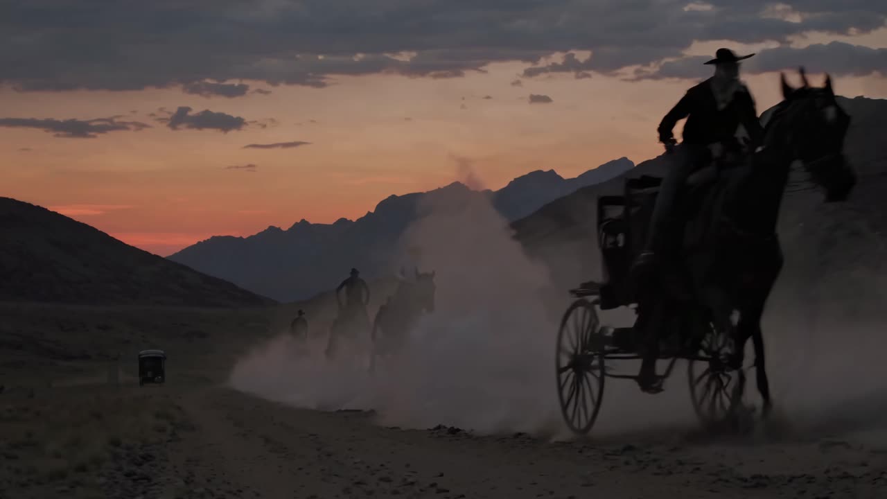 Western Stagecoach Sunset