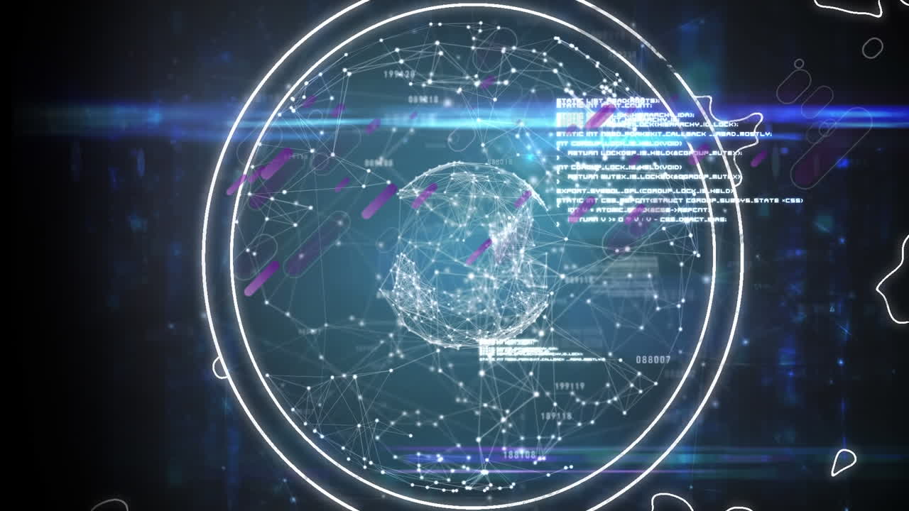 데이터 처리에 대한 보라색 모양의 애니메이션과 연결된 지구