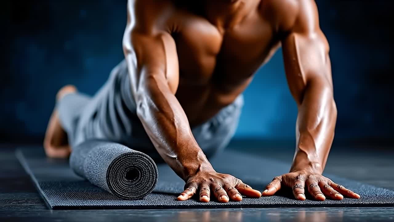 un hombre haciendo flexiones en una alfombra de yoga