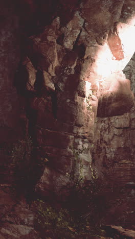 sunlight streaming through a rock formation