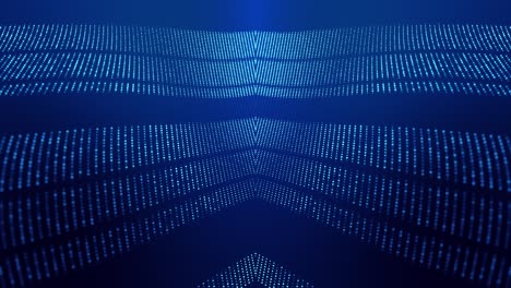 sci-fi abstract theme with particle mirror waves. 4k looped abstract blue background of glow particles form curved lines, surfaces simmetrical structures. digital bg with particle hologram.