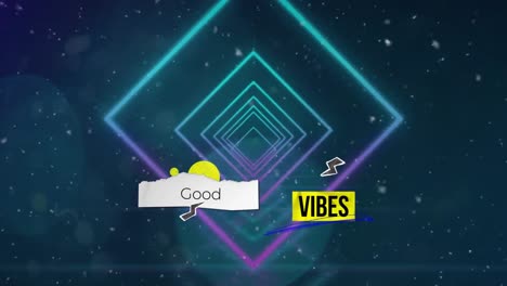 Animation-of-good-vibes-text-and-shapes-on-black-background