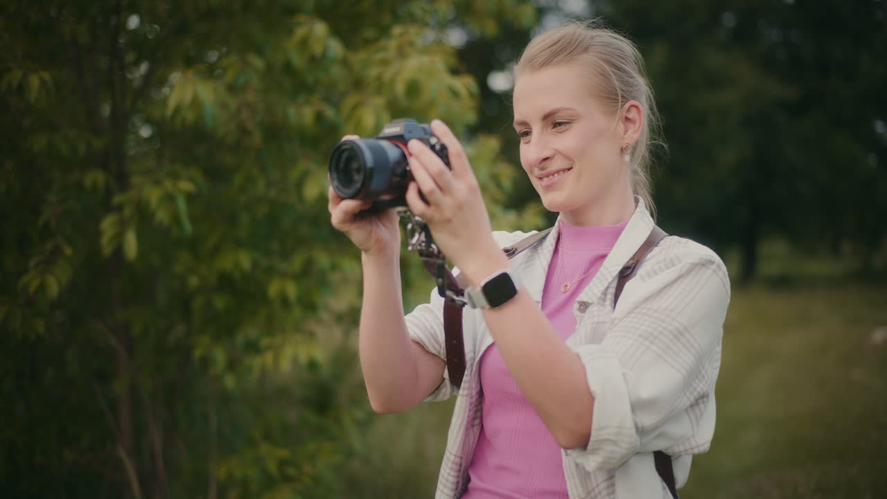 Woman taking photos outdoors