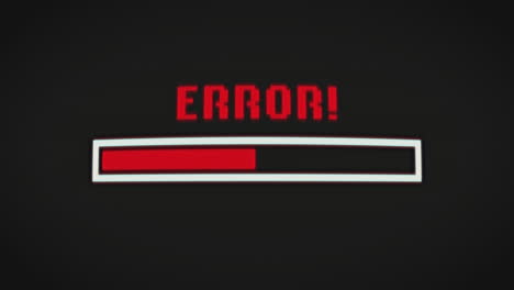 animación de carga parpadeante y texto de error y barra sobre fondo negro