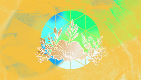 animación de plantas y formas coloridas sobre fondo amarillo