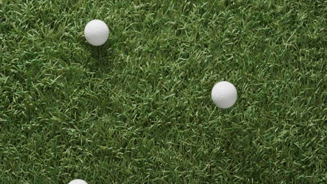 primer plano de las pelotas de golf en el césped, espacio de copia, cámara lenta