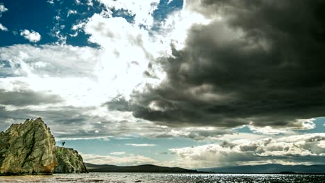 fast moving dramatic clouds over the lake baikal.