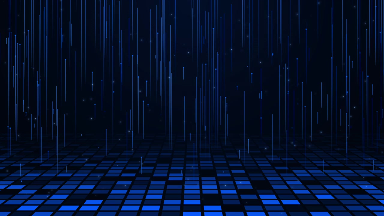 Abstract Digital Background with Blue Glowing Data Particles and Grid