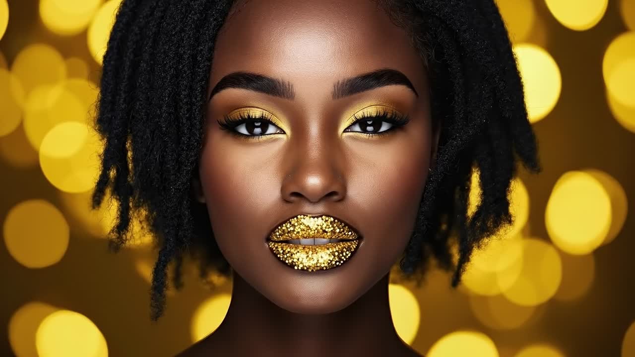 Una donna con glitter dorati sulle labbra