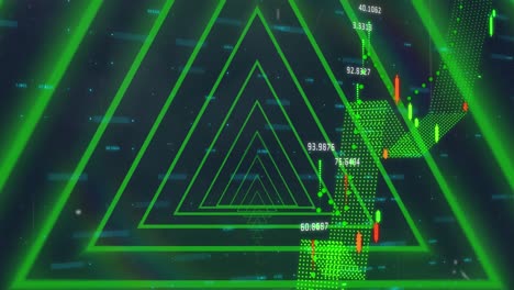 animación de formas geométricas de neón rojo sobre el procesamiento de datos financieros