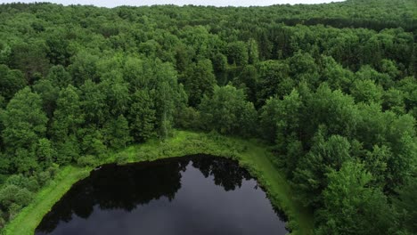 Un-Vuelo-De-Drones-Sobre-Un-Lindo-Estanque-Privado-De-Lubinas-En-Las-Montañas-Catskill-De-Nueva-York