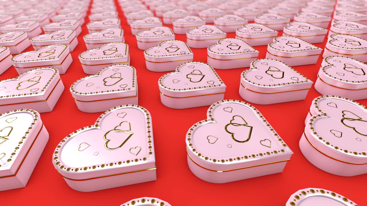 los corazones de regalo se mueven hacia la cámara.