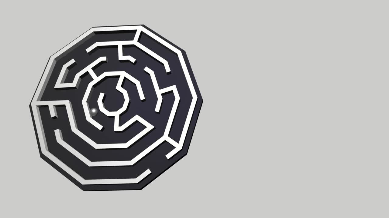 una animación 3d del laberinto con una bola de plata. gráfico de movimiento 4k, animación de laberinto.